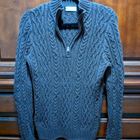 Chocolate brown cable zip up knit sweater - Picture 1 of 3